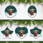 Kirkpatrick Ancient Tartan Christmas Ceramic Ornament - Highland Cows Snow Style